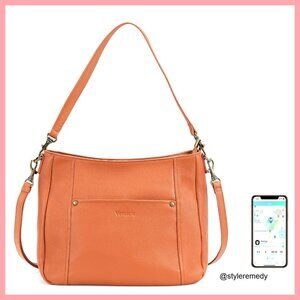 Genuine Leather Hobo Crossbody Bag with RFID Blocking and Tracker Tag